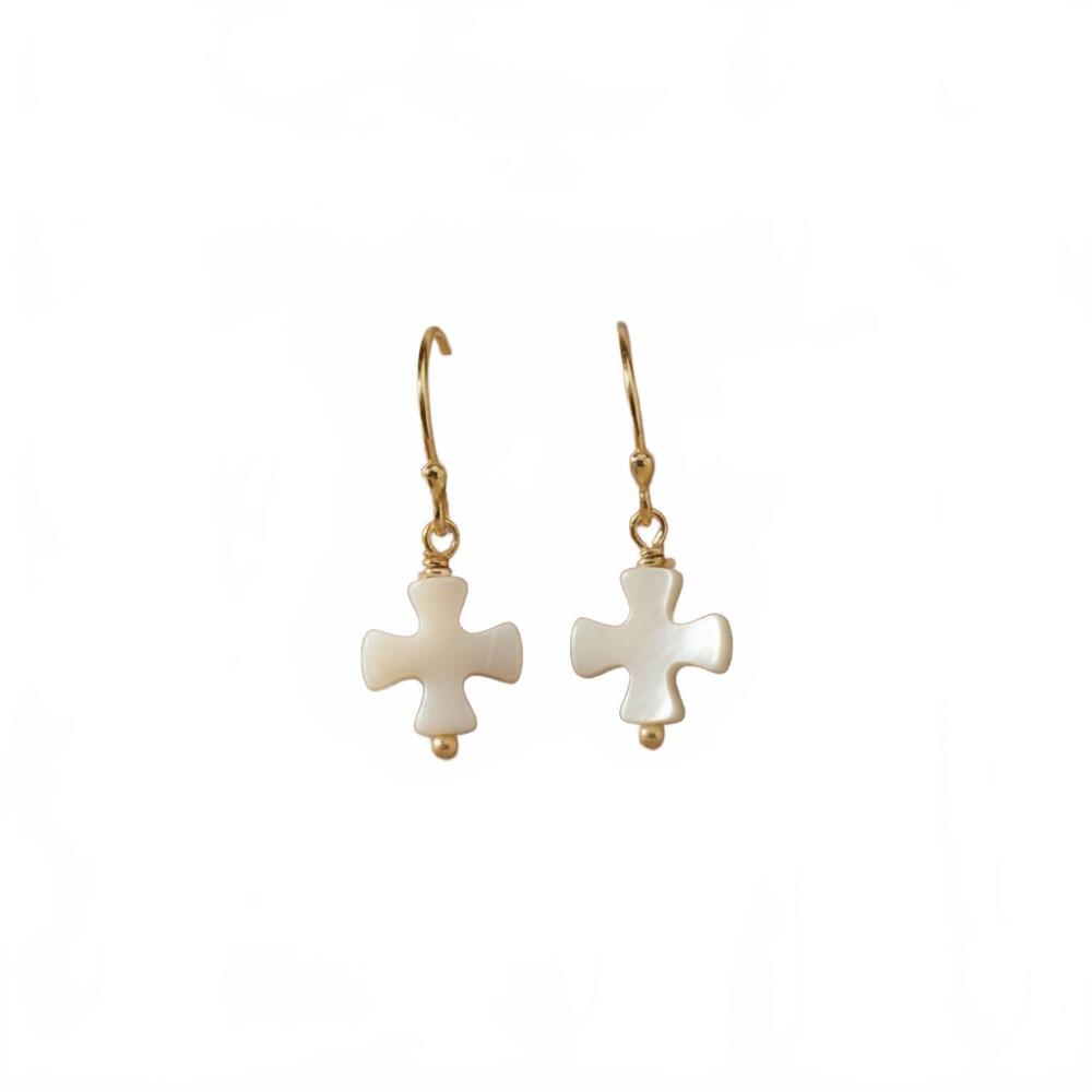 NEW ATHRA women's cross drop earring in gold/white